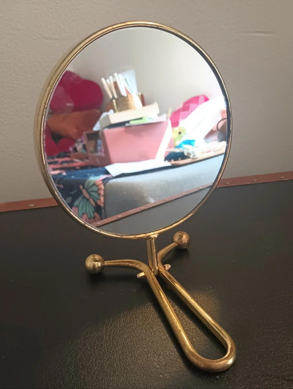 Brass Mirror And Metal Double-Sided Magnifying Vanity - Compact Tabletop